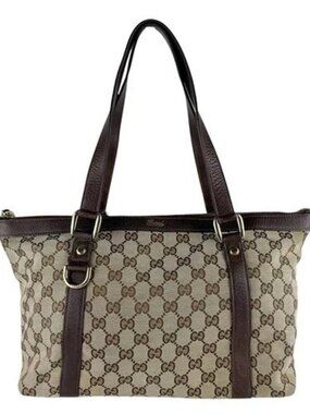 Auth GUCCI Handbag Tote Bag Brown GG Canvas/Leather/Goldtone - z9670
